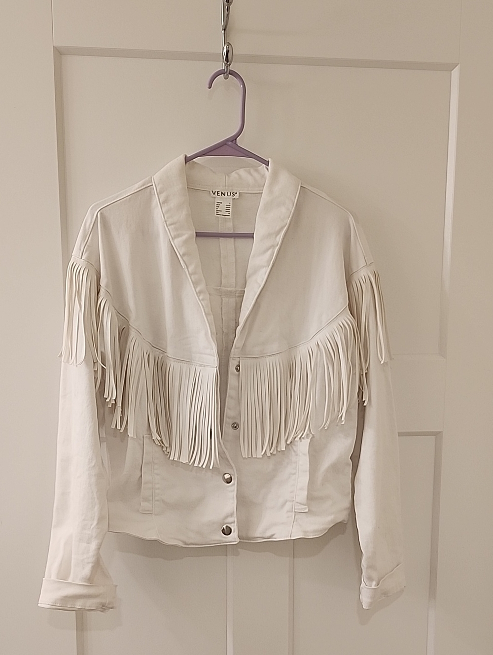 VENUS White Fringe Button-Front Jacket